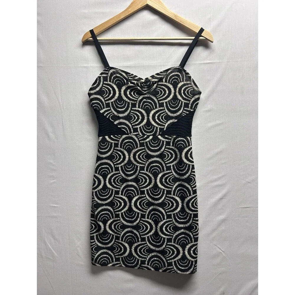 Free People Women’s M Lower East Side Black Lace Geometric Sheath Pencil Dress